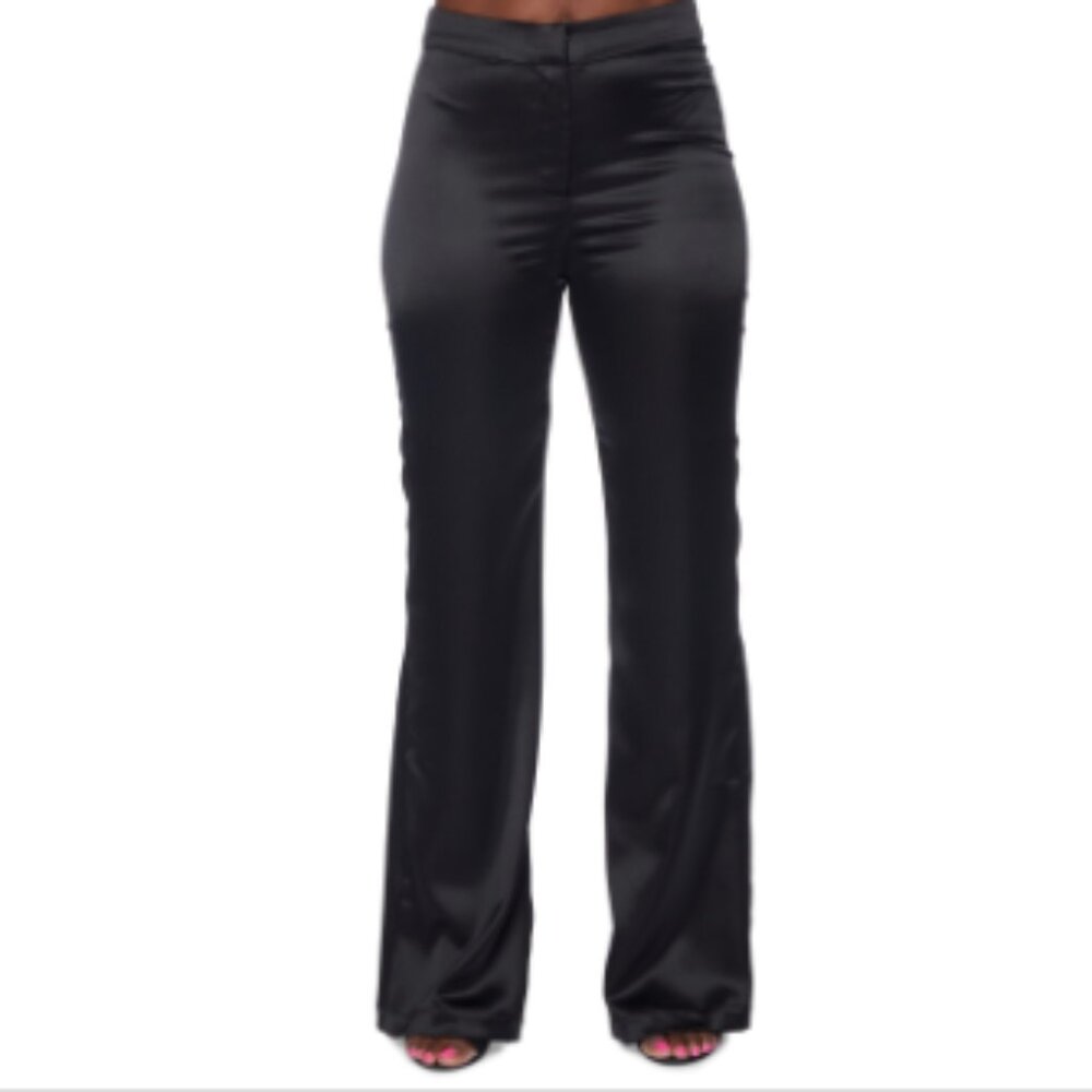 Juniors' Wide-Leg Satin Pants - Blk